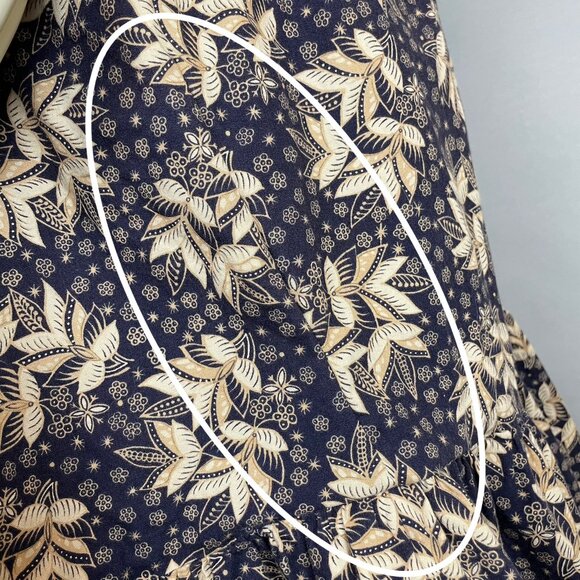 Handmade Muumuu Dress Leafy Floral Print Button-Up Ruffle Hem Purple Cream Women - Picture 10 of 11